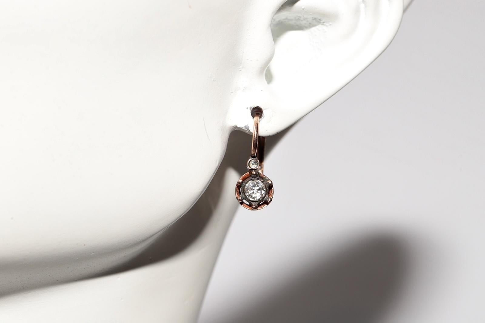 Vintage 8k Gold Natural Rose Cut Diamond Decorated Solitaire Earring 6