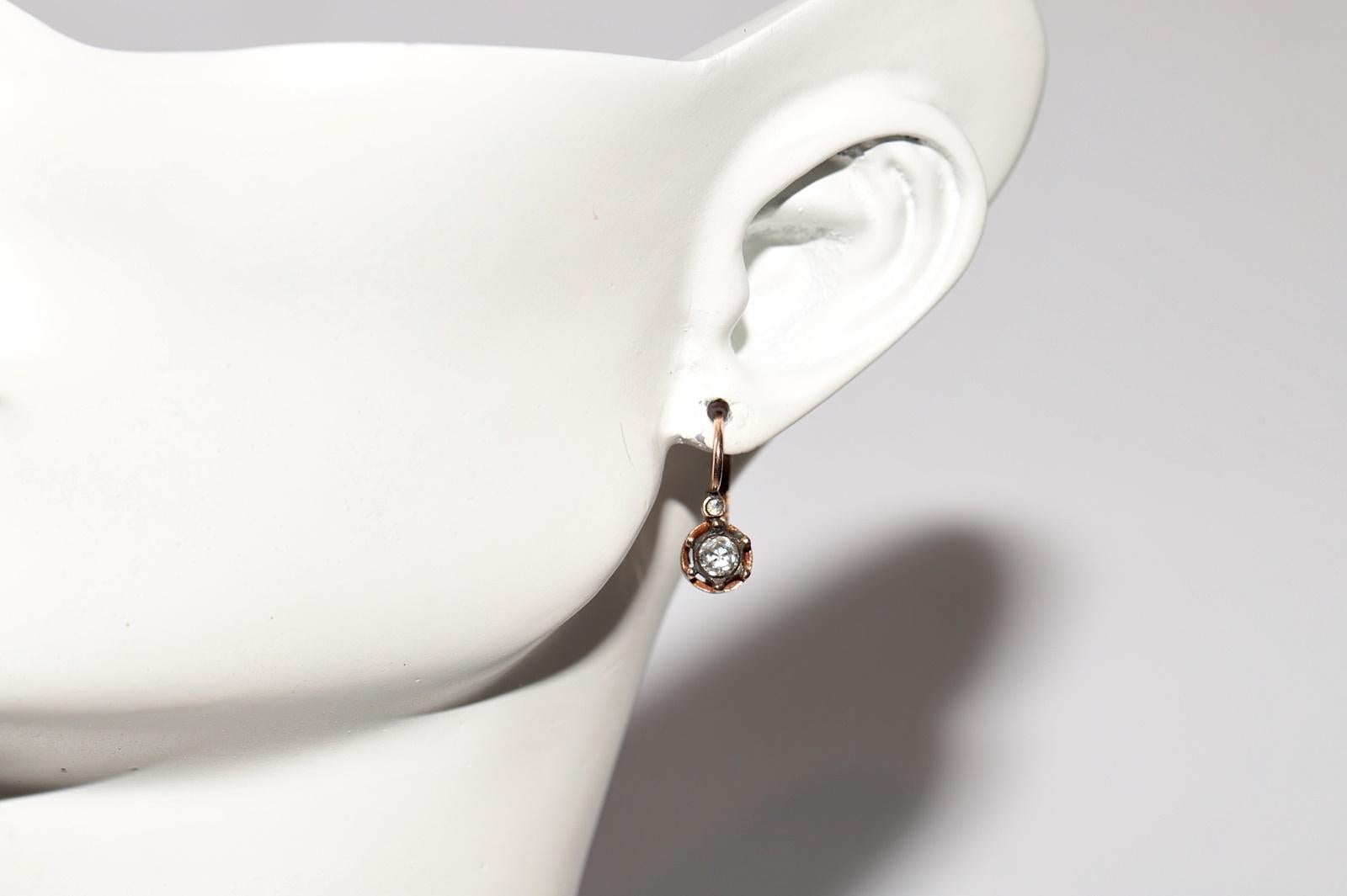 Vintage 8k Gold Natural Rose Cut Diamond Decorated Solitaire Earring 7