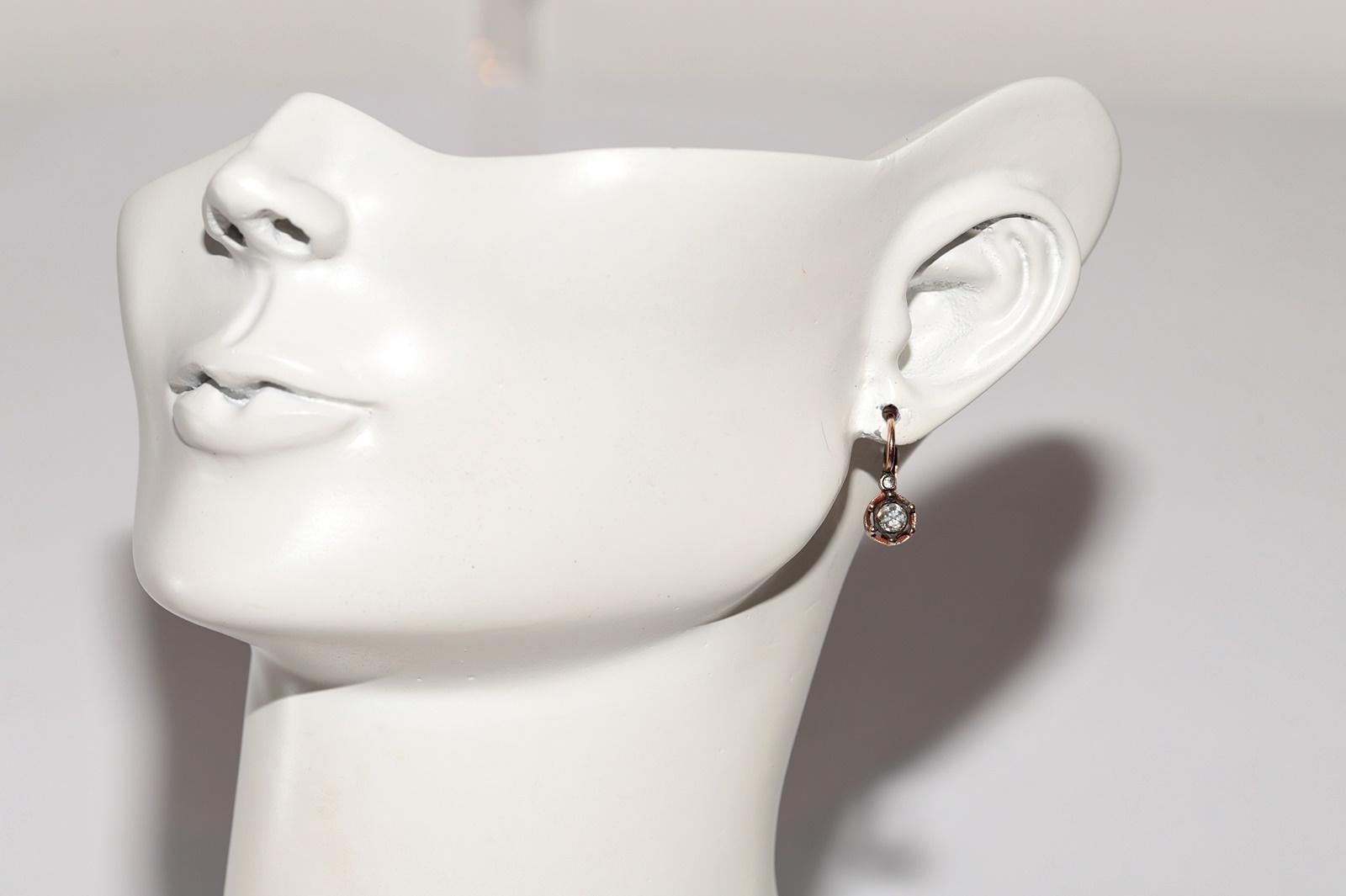 Vintage 8k Gold Natural Rose Cut Diamond Decorated Solitaire Earring 8