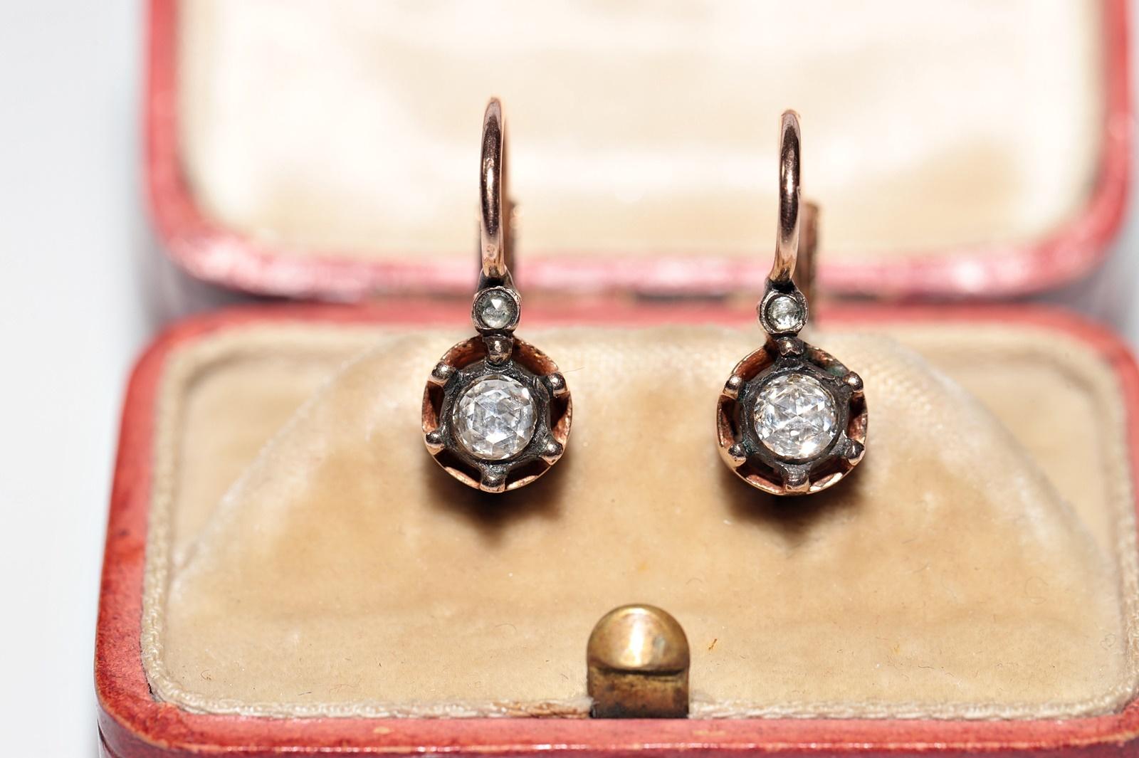 Vintage 8k Gold Natural Rose Cut Diamond Decorated Solitaire Earring 9