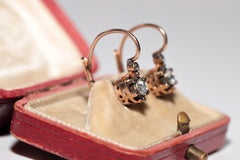 Vintage 8k Gold Natural Rose Cut Diamond Decorated Solitaire Earring
