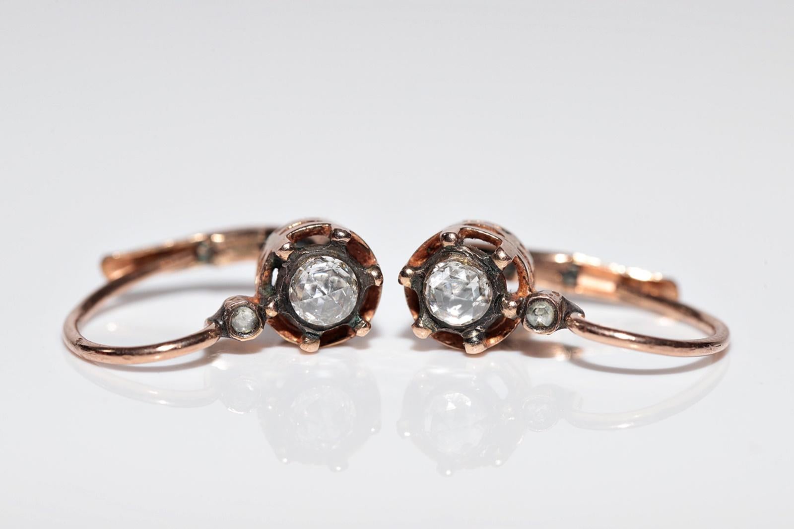 Vintage 8k Gold Natural Rose Cut Diamond Decorated Solitaire Earring In Good Condition In Fatih/İstanbul, 34