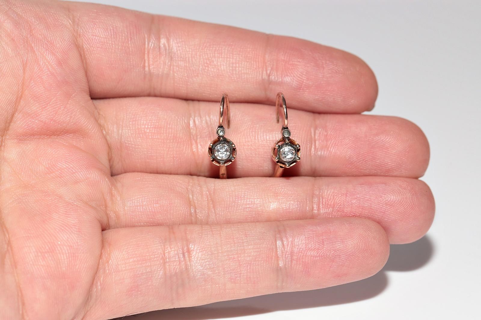Vintage 8k Gold Natural Rose Cut Diamond Decorated Solitaire Earring 2