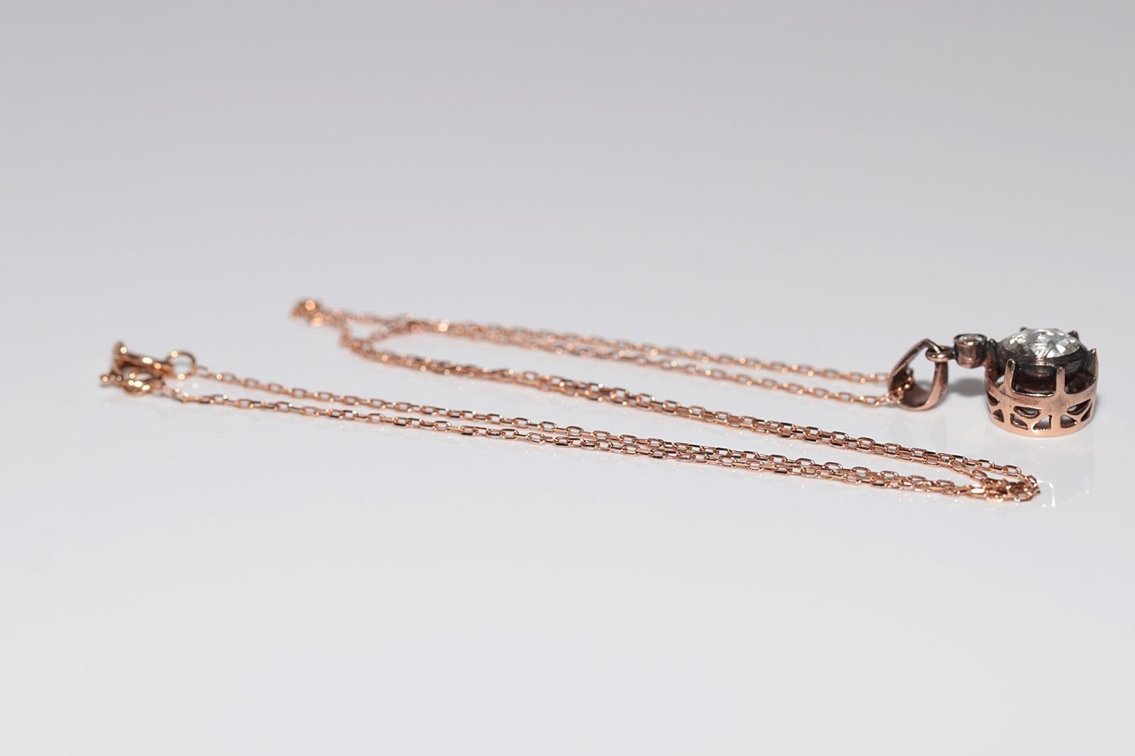 Vintage 8k Gold Natural Rose Cut Diamond Solitaire Pendant Necklace For Sale 7