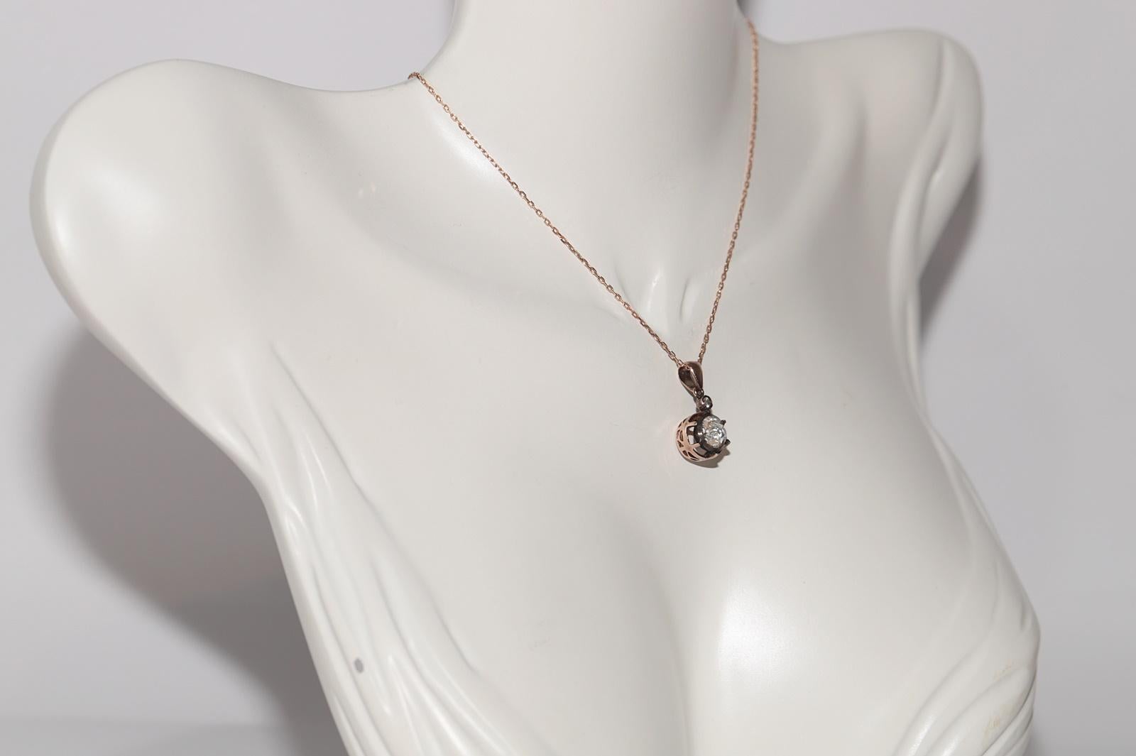 Vintage 8k Gold Natural Rose Cut Diamond Solitaire Pendant Necklace In Good Condition For Sale In Fatih/İstanbul, 34