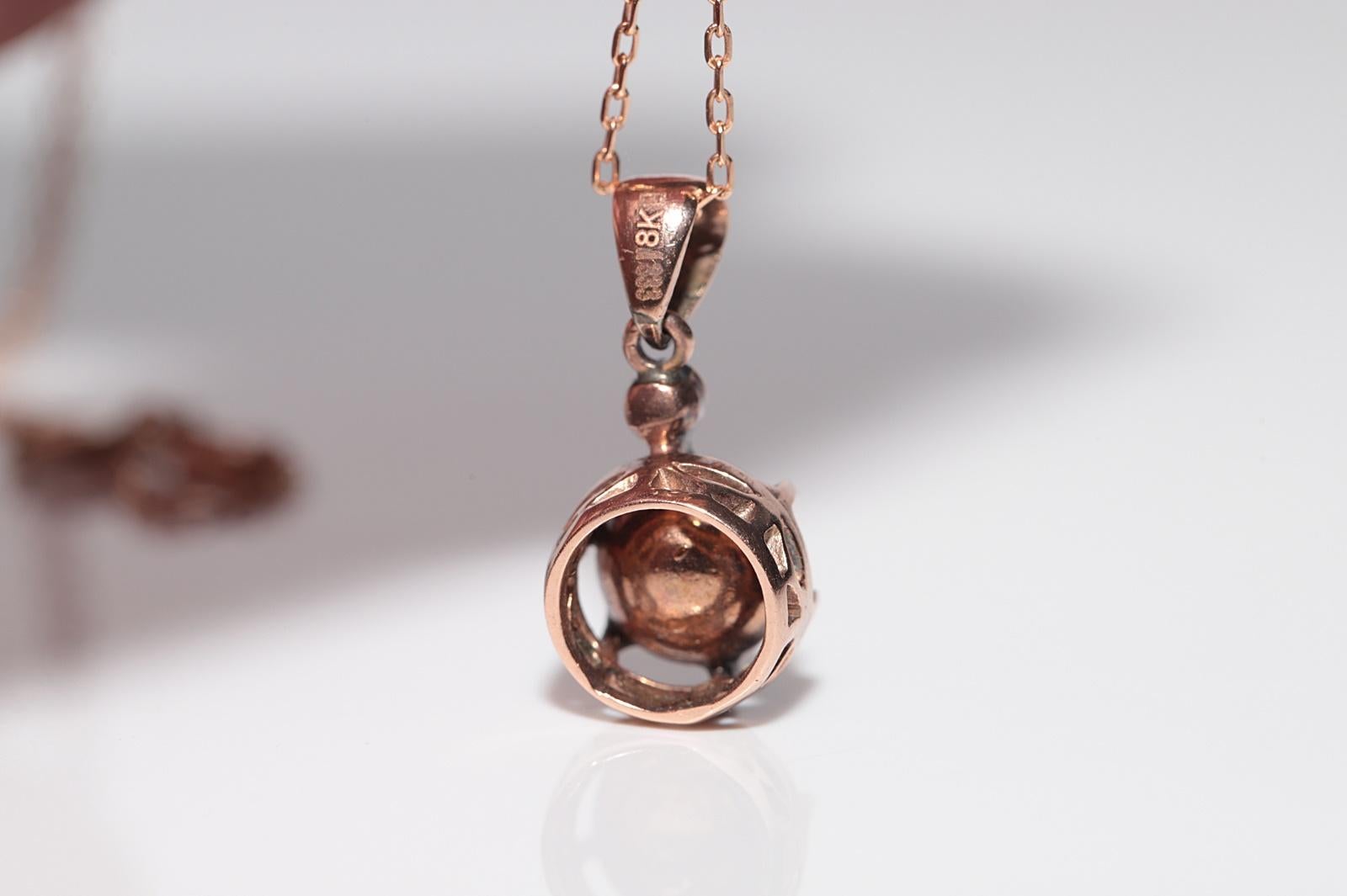 Vintage 8k Gold Natural Rose Cut Diamond Solitaire Pendant Necklace For Sale 2