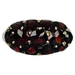 8k Yellow Gold Cluster Band Ring with 13 Round Faceted Deep Red Garnets