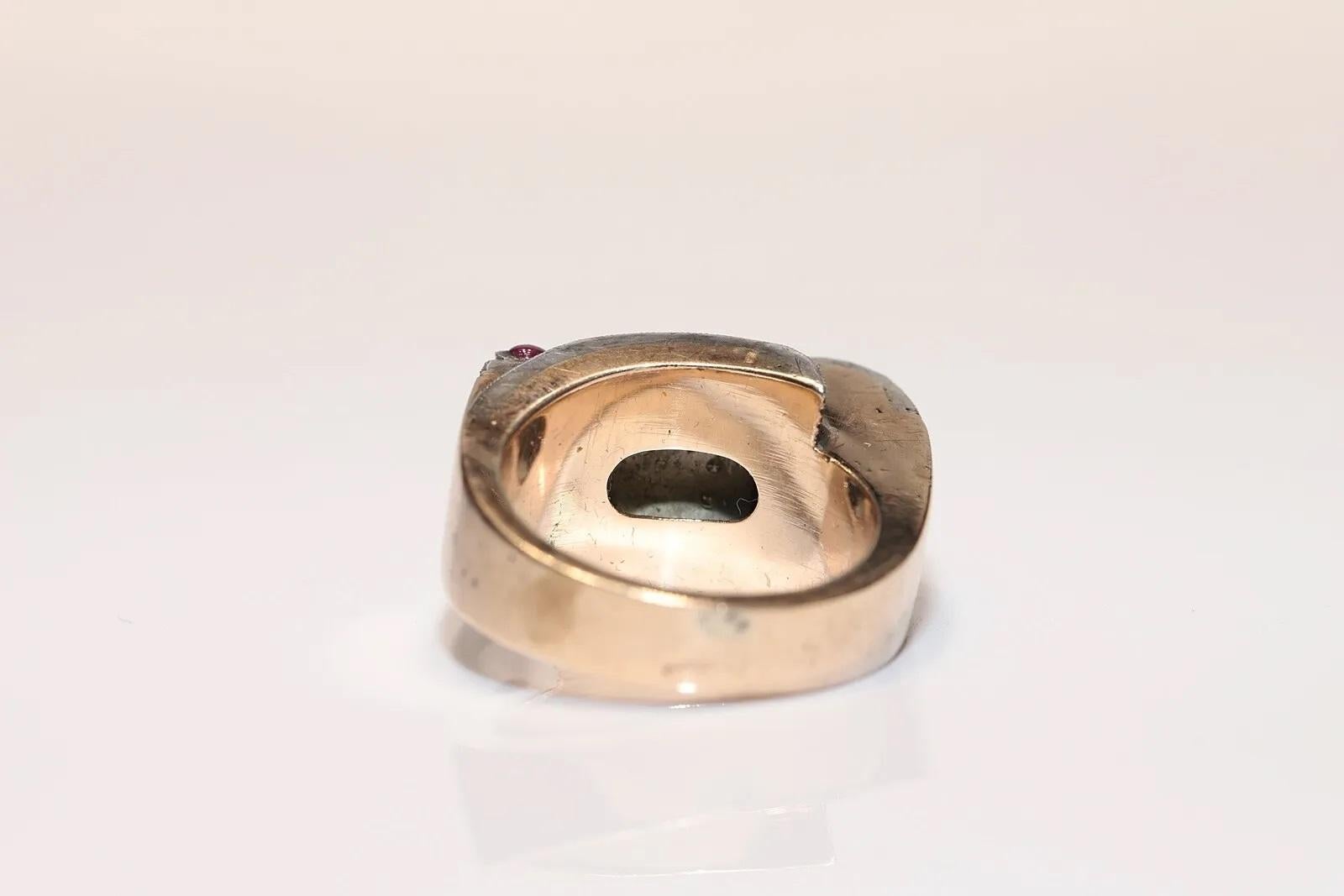 8 Karat Gold Platin Silber natürlicher Diamant und Rubin Dekoriert Vintage  Tank Ring  im Angebot 5