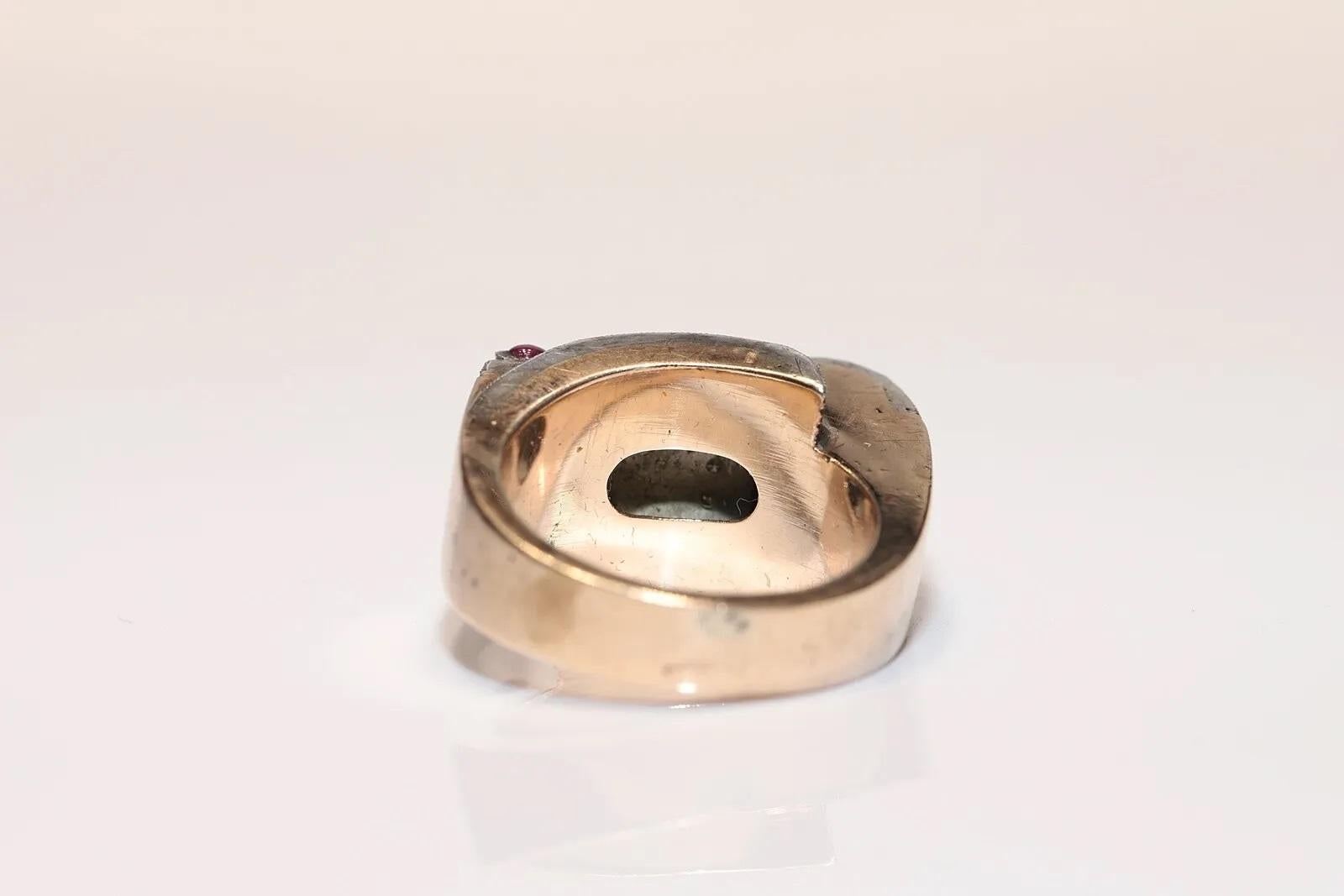 8 Karat Gold Platin Silber natürlicher Diamant und Rubin Dekoriert Vintage  Tank Ring im Angebot 5