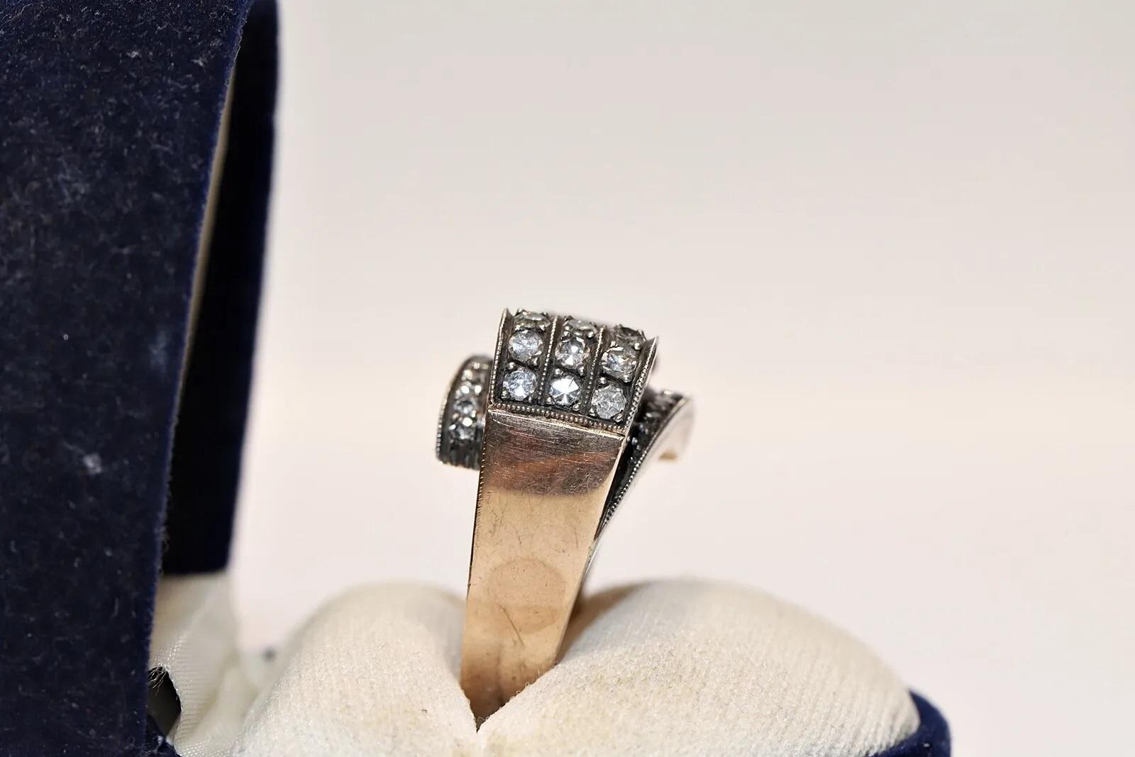 8 Karat Gold Platin Silber natürlicher Diamant und Rubin Dekoriert Vintage  Tank Ring (Retro) im Angebot