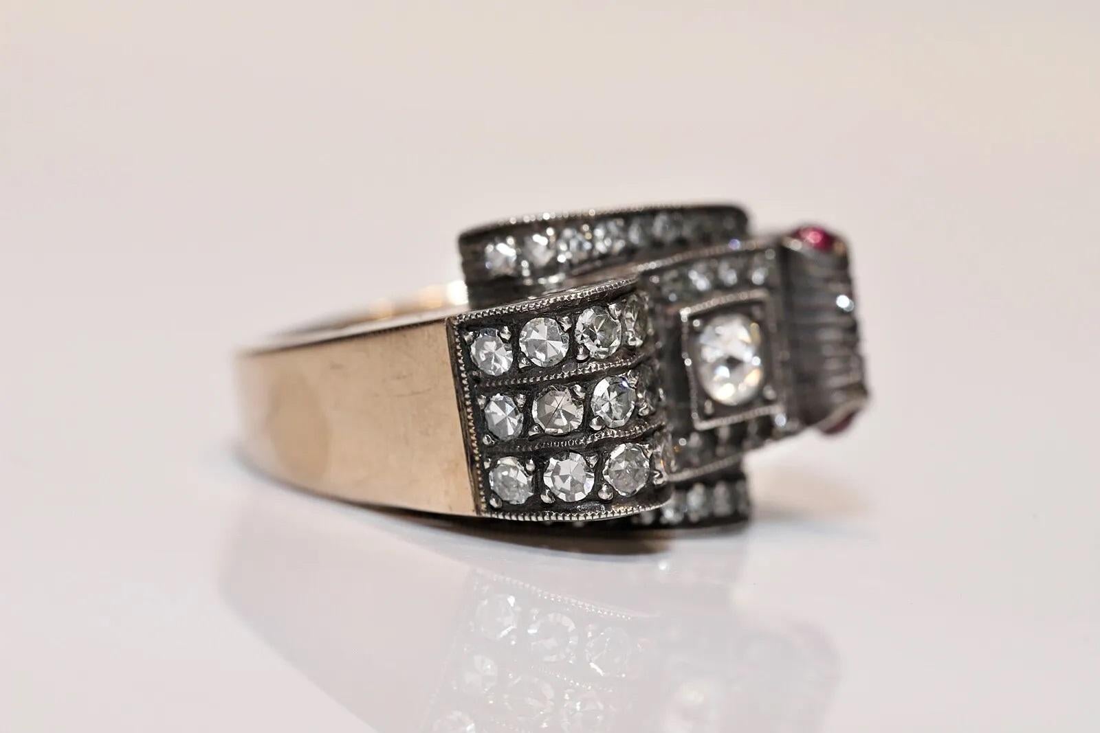 8 Karat Gold Platin Silber natürlicher Diamant und Rubin Dekoriert Vintage  Tank Ring Damen im Angebot