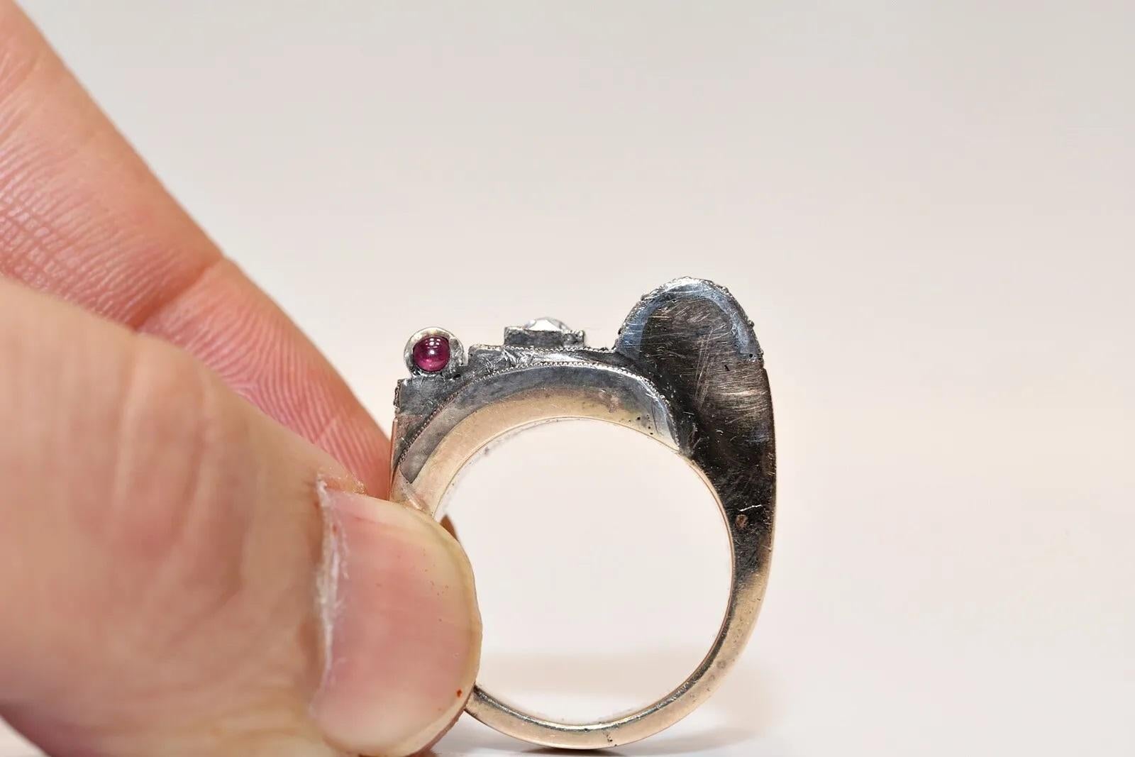 8 Karat Gold Platin Silber natürlicher Diamant und Rubin Dekoriert Vintage  Tank Ring im Angebot 1