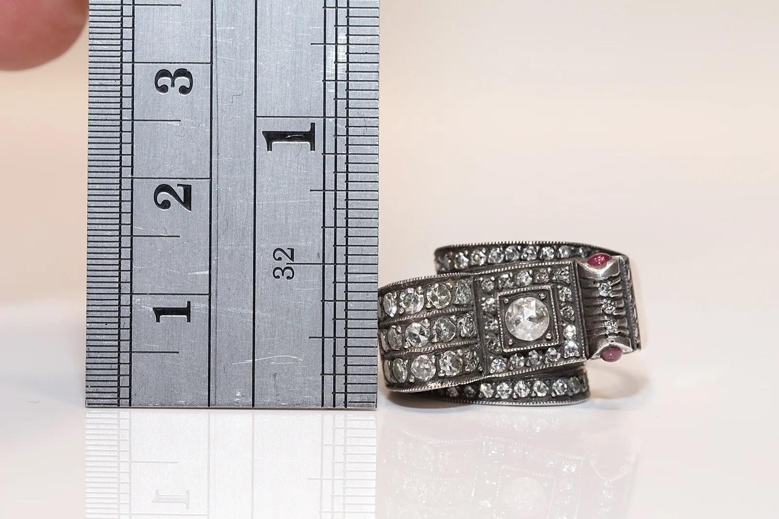8 Karat Gold Platin Silber natürlicher Diamant und Rubin Dekoriert Vintage  Tank Ring im Angebot 2