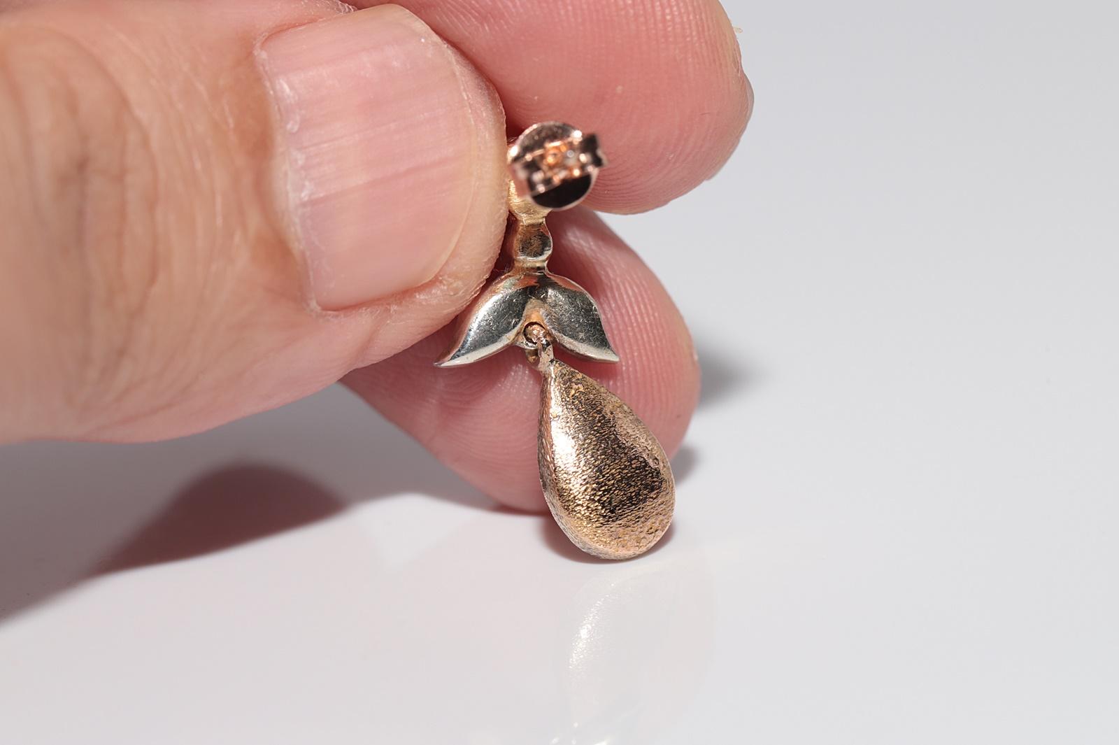 Vintage 8k Gold Top Silber natürlicher Diamant Dekorierter Tropfenohrring im Angebot 9