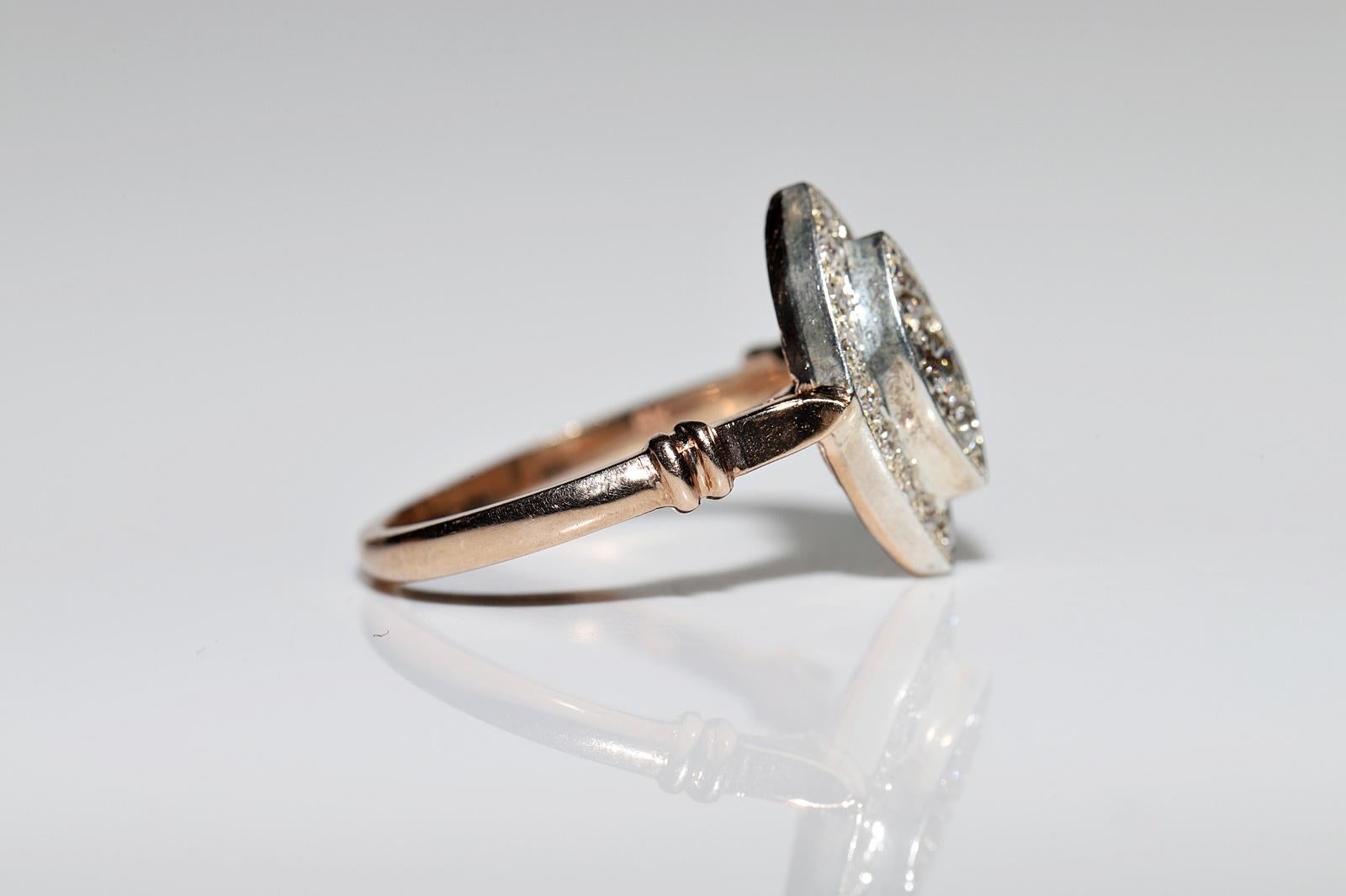 Vintage Navette-Ring, 8 Karat Gold Top Silber Natürlicher Diamant Dekoriert  im Angebot 4