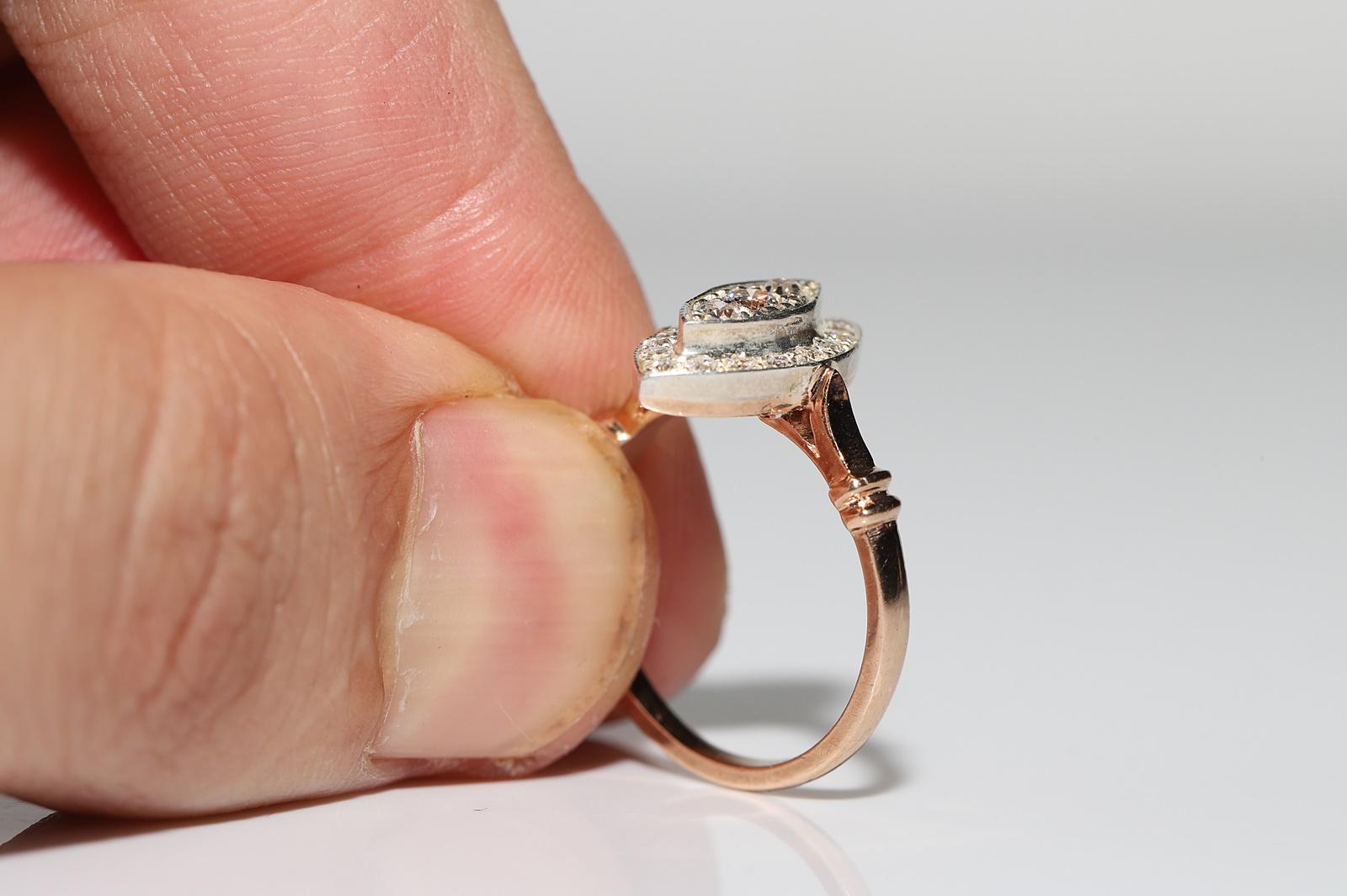 Vintage Navette-Ring, 8 Karat Gold Top Silber Natürlicher Diamant Dekoriert  im Angebot 5