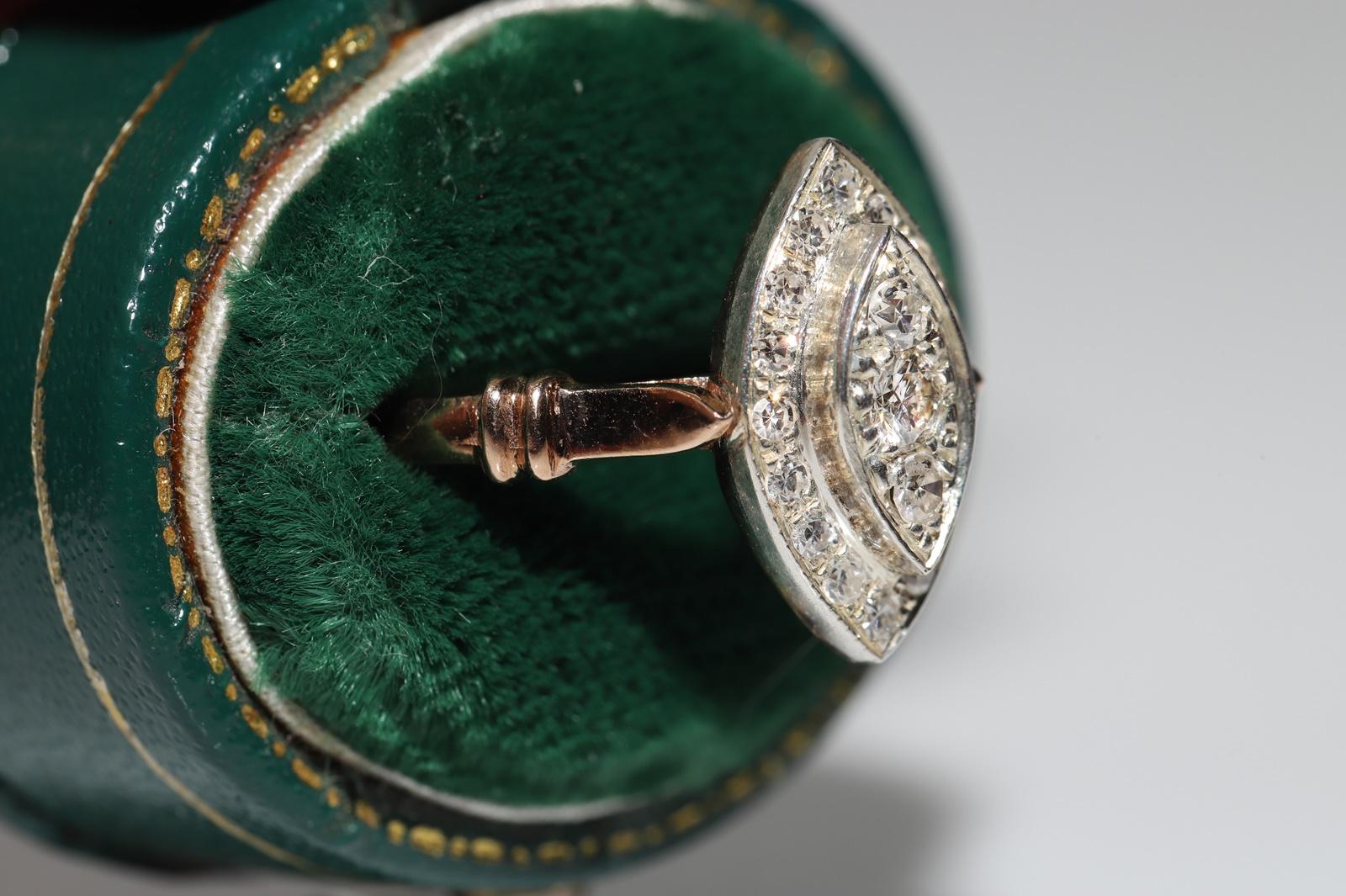 Vintage Navette-Ring, 8 Karat Gold Top Silber Natürlicher Diamant Dekoriert  für Damen oder Herren im Angebot