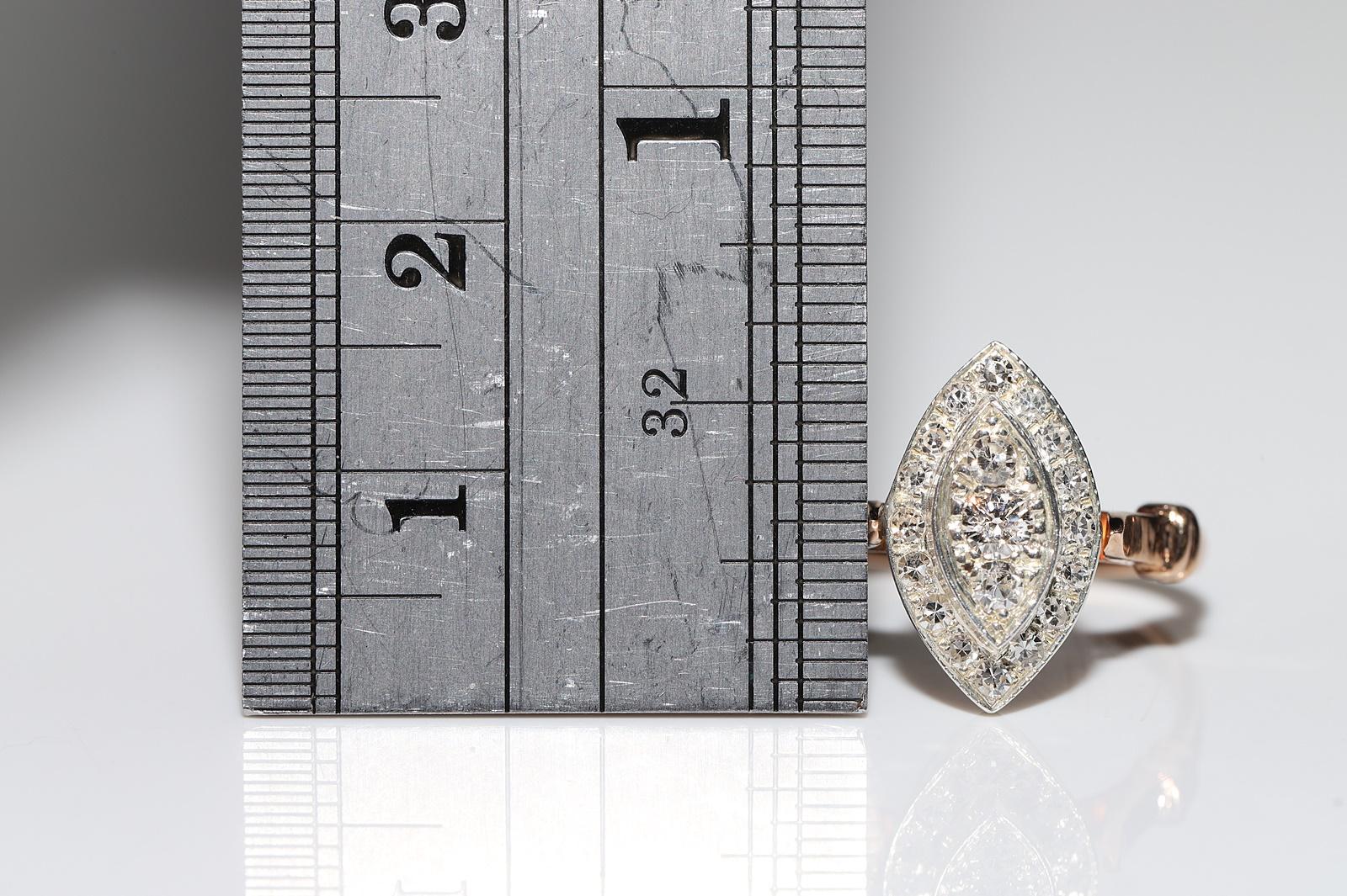 Vintage Navette-Ring, 8 Karat Gold Top Silber Natürlicher Diamant Dekoriert  im Angebot 2