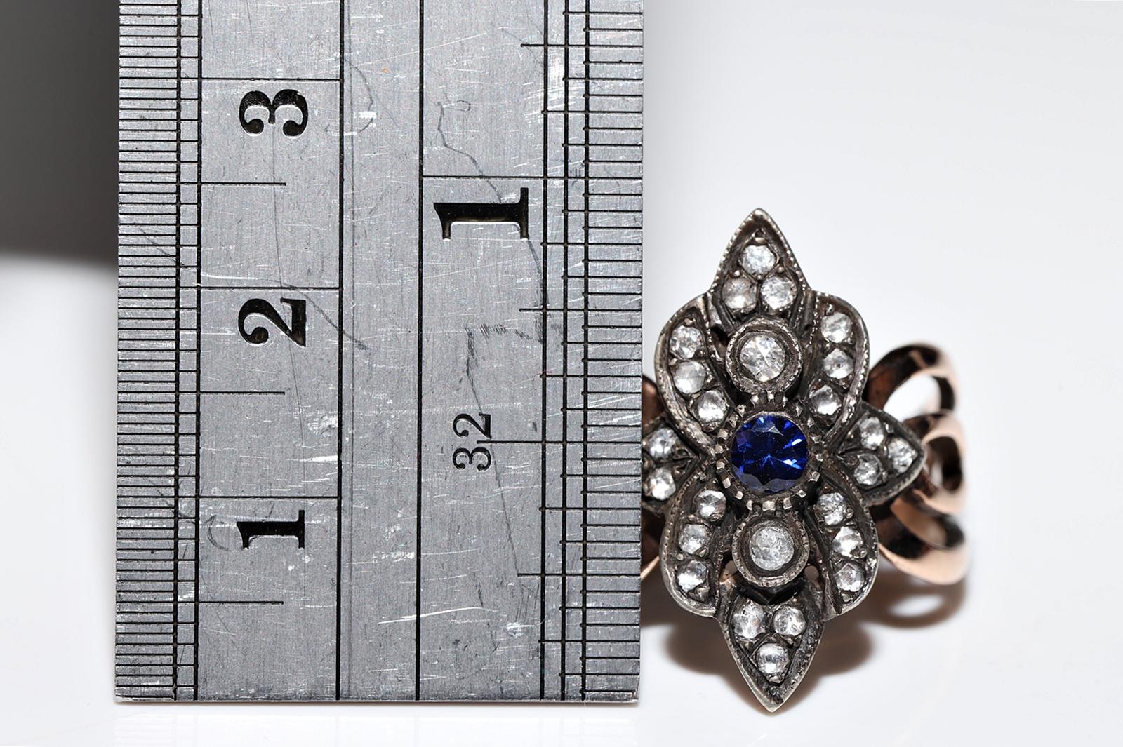 Anello vintage in oro 8k e argento con diamante naturale taglio rosa e zaffiro in vendita 3