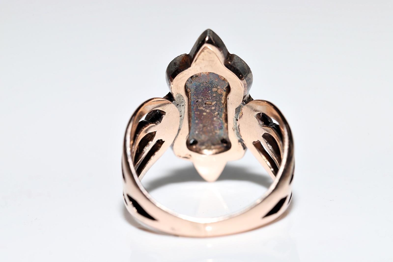 Anello vintage in oro 8k e argento con diamante naturale taglio rosa e zaffiro in vendita 5