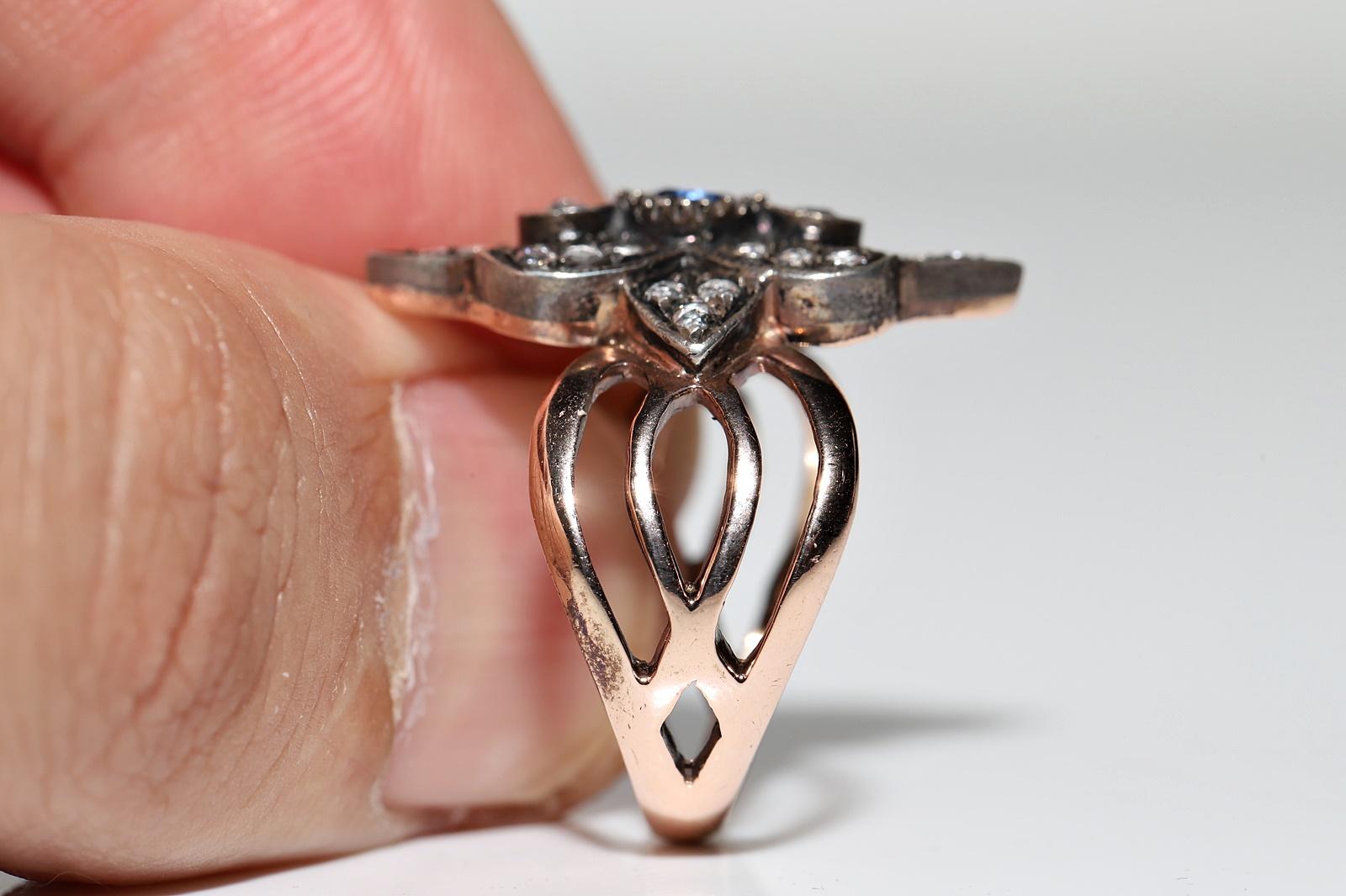 Anello vintage in oro 8k e argento con diamante naturale taglio rosa e zaffiro in vendita 6