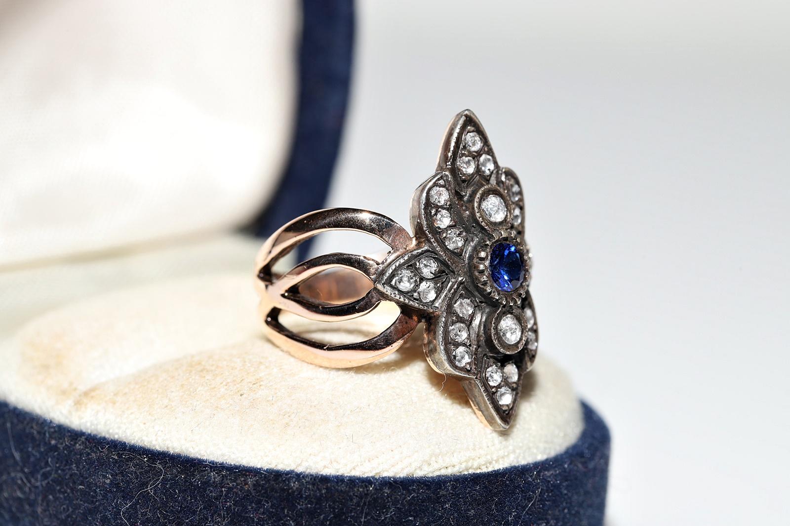Anello vintage in oro 8k e argento con diamante naturale taglio rosa e zaffiro In condizioni buone in vendita a Fatih/İstanbul, 34