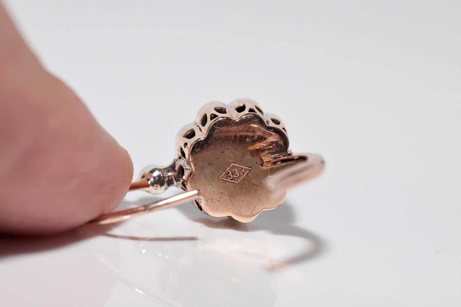 Vintage 8k Gold Top Silber natürliche Rose Cut Diamond dekoriert Rose Ohrring im Angebot 4