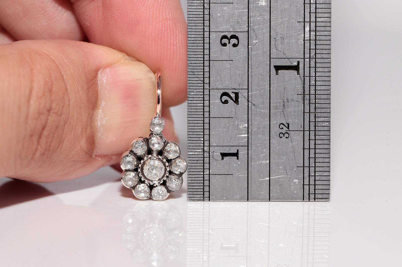 Vintage 8k Gold Top Silber natürliche Rose Cut Diamond dekoriert Rose Ohrring im Zustand „Gut“ im Angebot in Fatih/İstanbul, 34