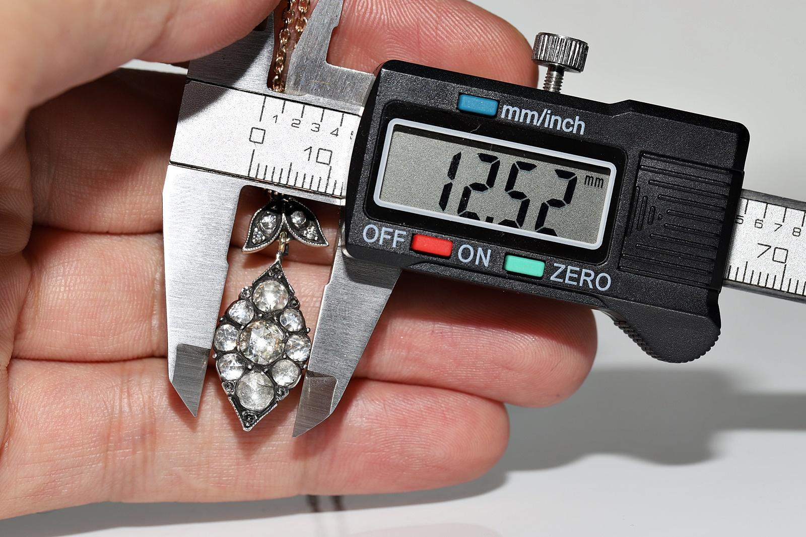 Collana con ciondolo in oro 8k e argento con diamanti naturali taglio rosa vintage in vendita 5