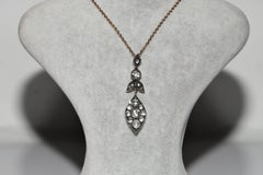 Vintage 8k Gold Top Silver Natural Rose Cut Diamond Drop Pendant Necklace