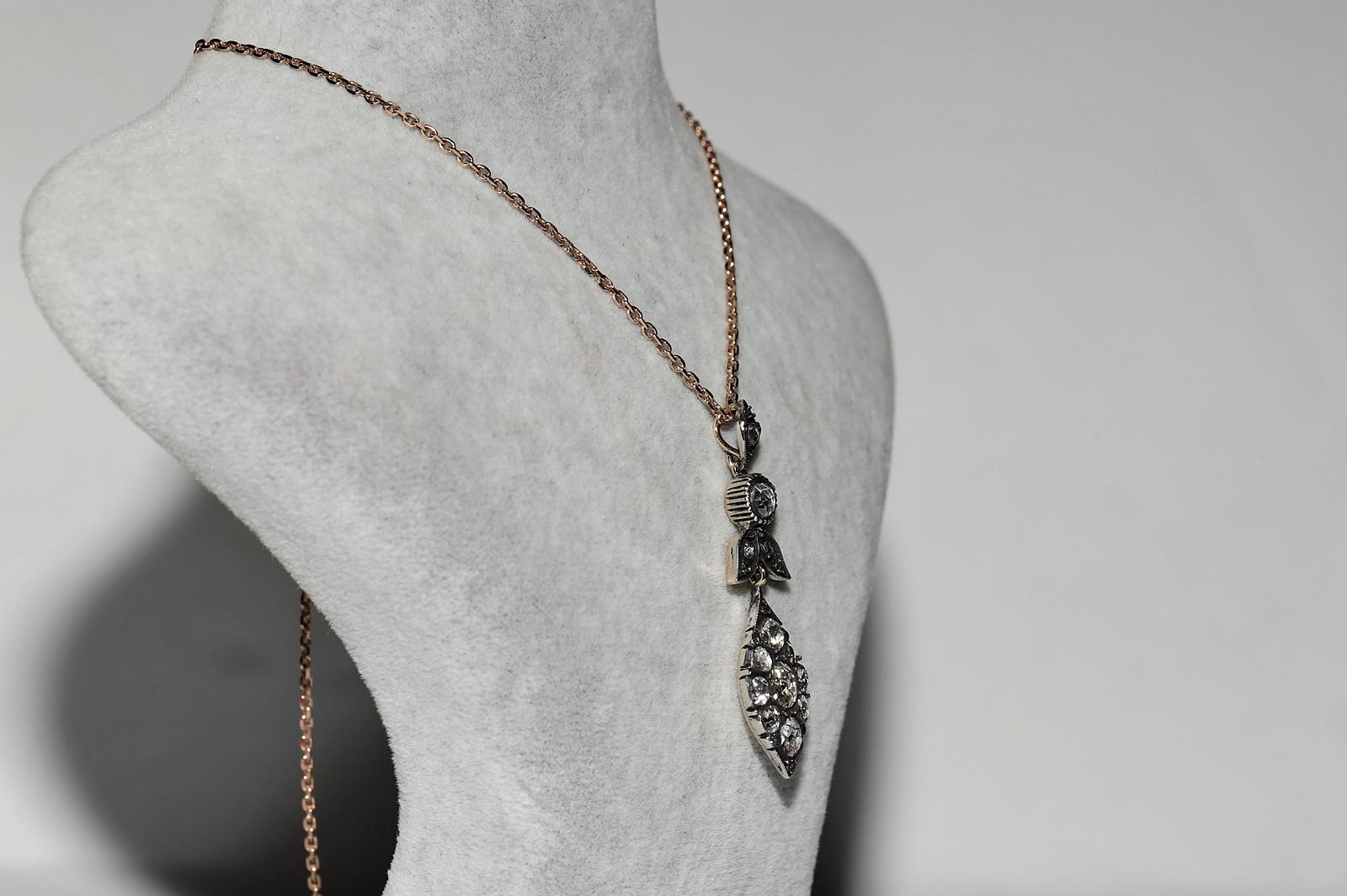 Halskette mit Vintage-Anhänger, 8 Karat Gold Top Silber natürlicher Diamant im Rosenschliff im Zustand „Gut“ im Angebot in Fatih/İstanbul, 34