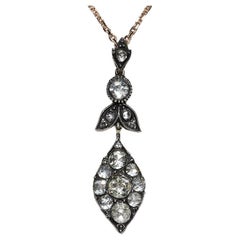 Vintage 8k Gold Top Silver Natural Rose Cut Diamond Drop Pendant Necklace