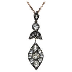 Collana con ciondolo in oro 8k e argento con diamanti naturali taglio rosa vintage