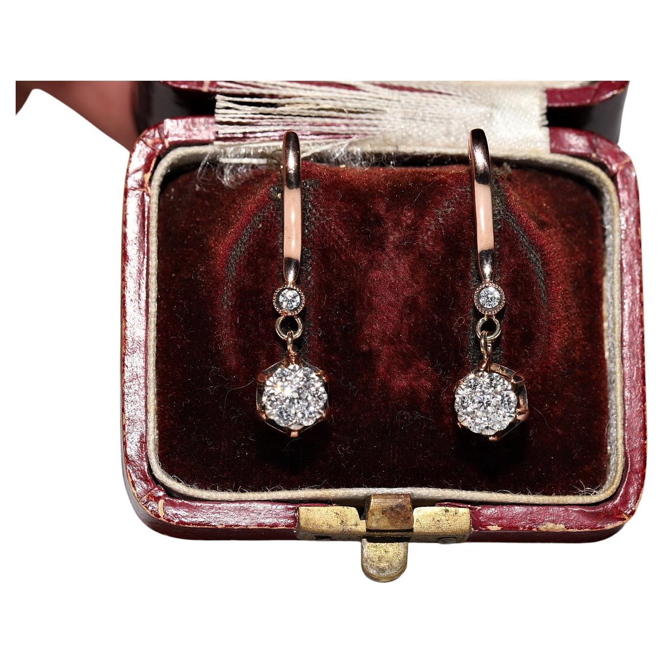 Antique Circa 1860s 8k Gold Natural Rose Cut Diamond Decorated Drop