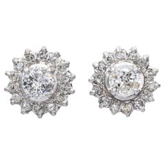 Vintage 8k White Gold 2.0tcw J I1 Diamond Halo Stud Earrings