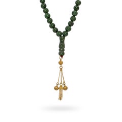 Vintage 8k Yellow Gold & Nephrite Jade Prayer Bead Necklace