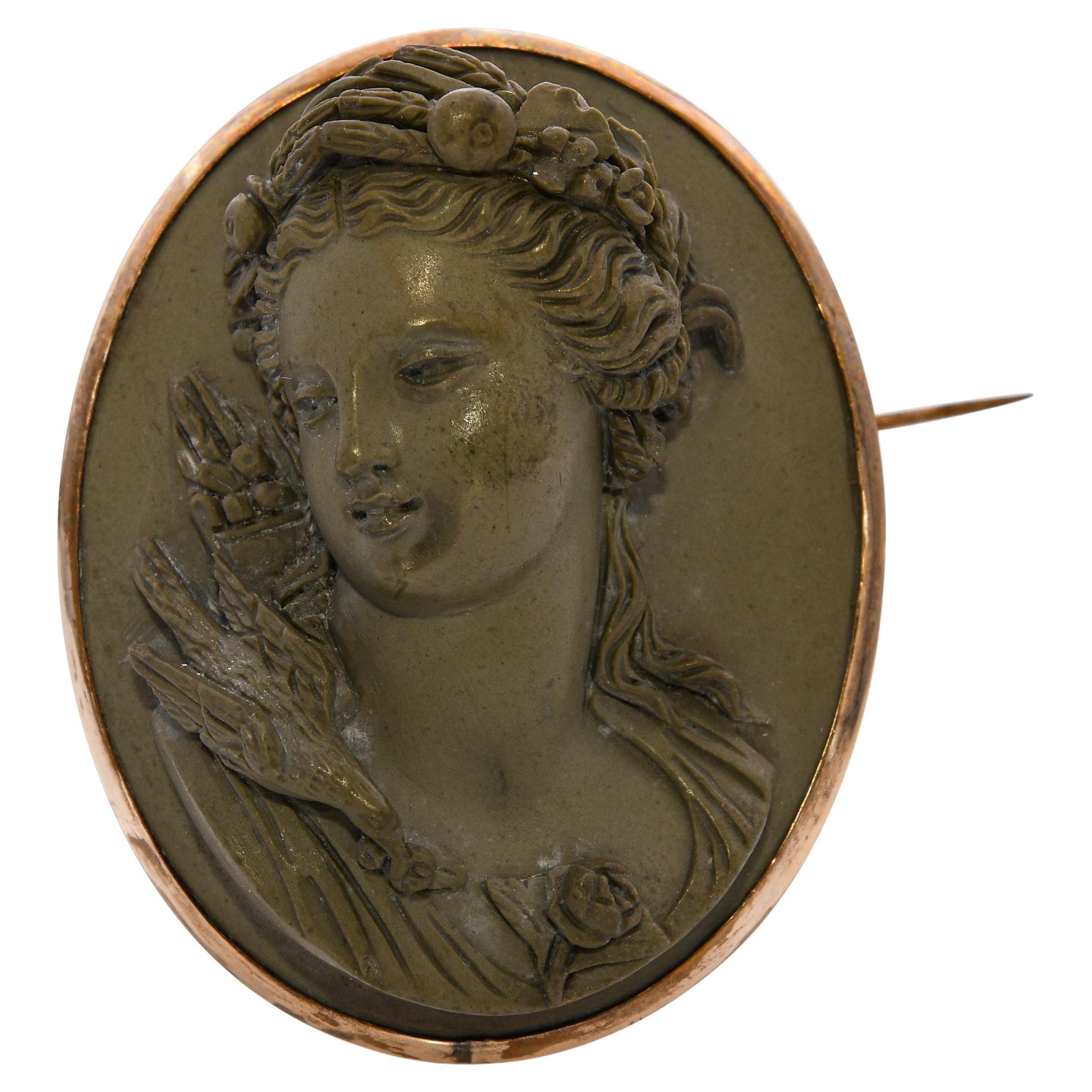 Vintage 8k Yellow Gold Pompei Woman Lava Cameo Brooch