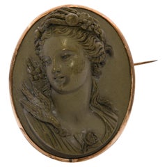 Vintage 8k Yellow Gold Pompei Woman Lava Cameo Brooch