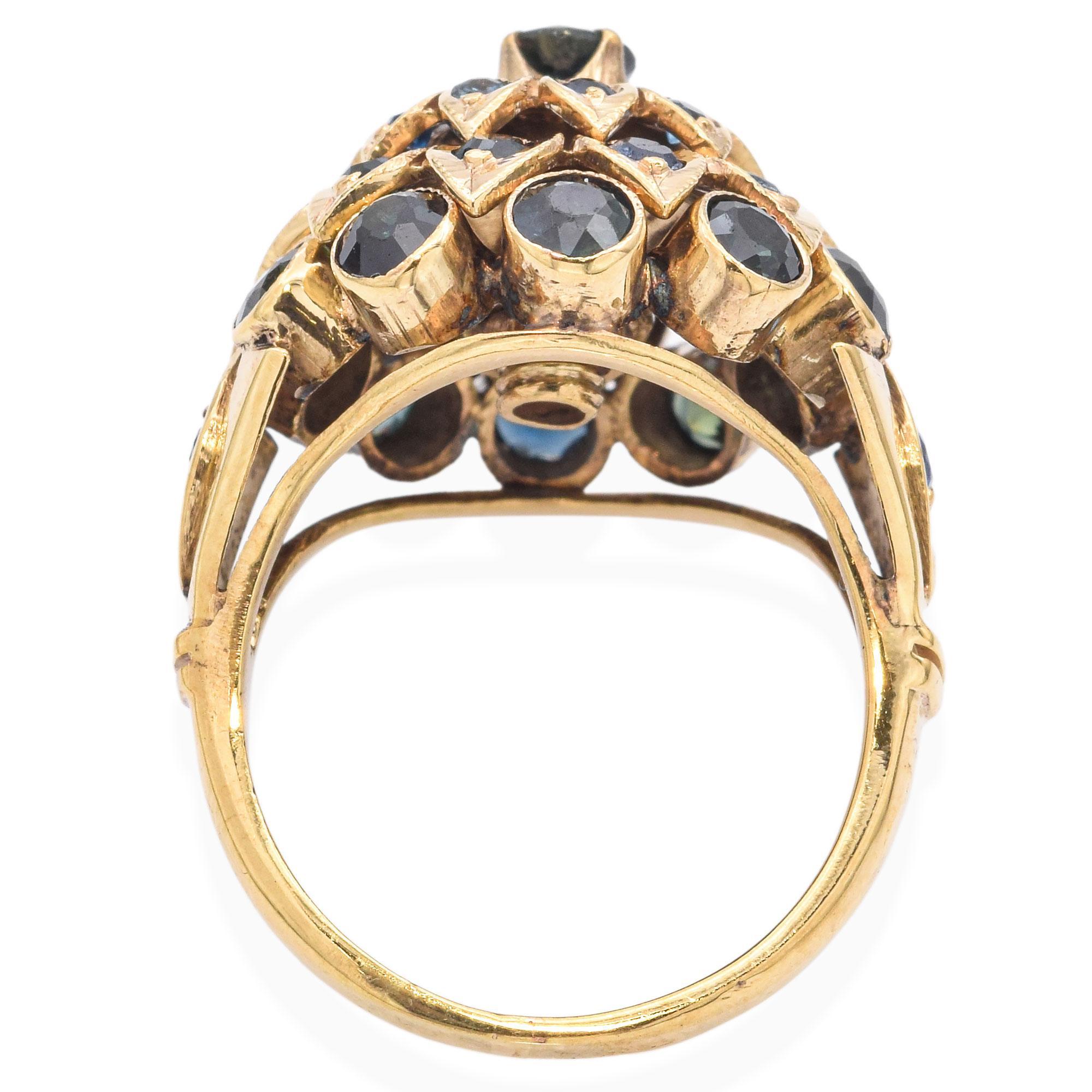Vintage 8k Yellow Gold Sapphire Flora Statement Ring Unisexe en vente