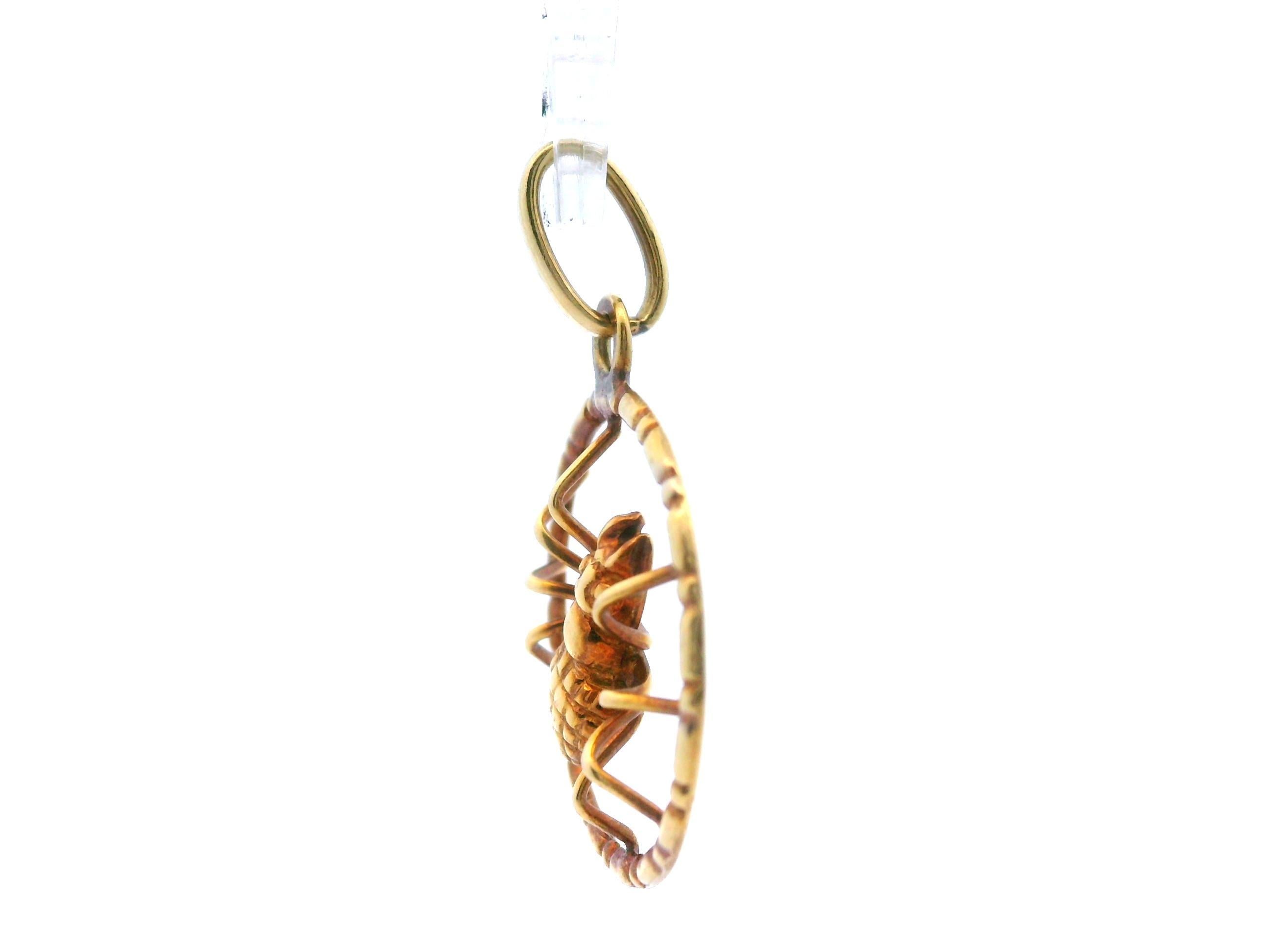 Vintage 8k Yellow Gold Spider Charm/Pendant For Sale 1