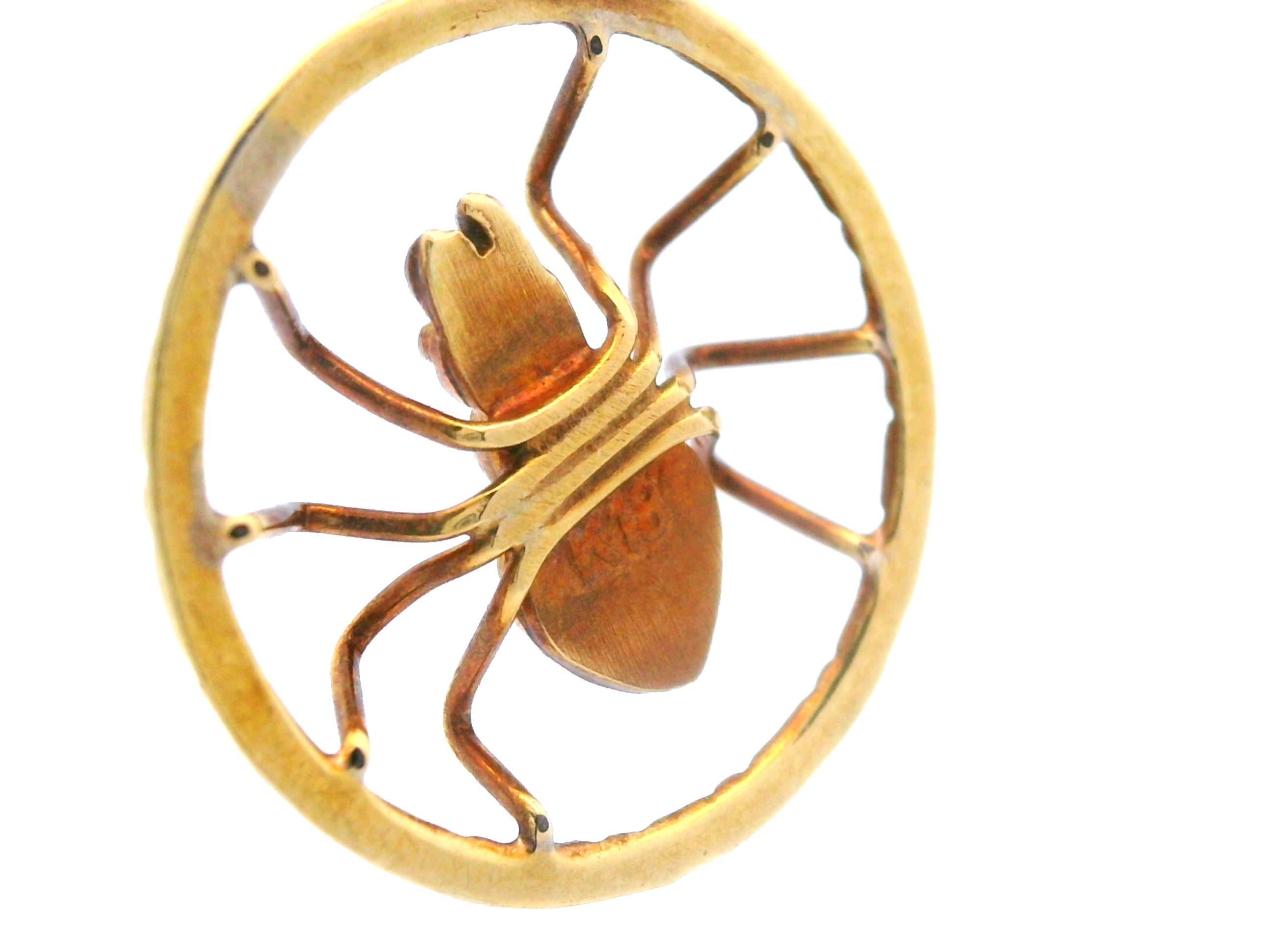 Vintage 8k Yellow Gold Spider Charm/Pendant For Sale 4