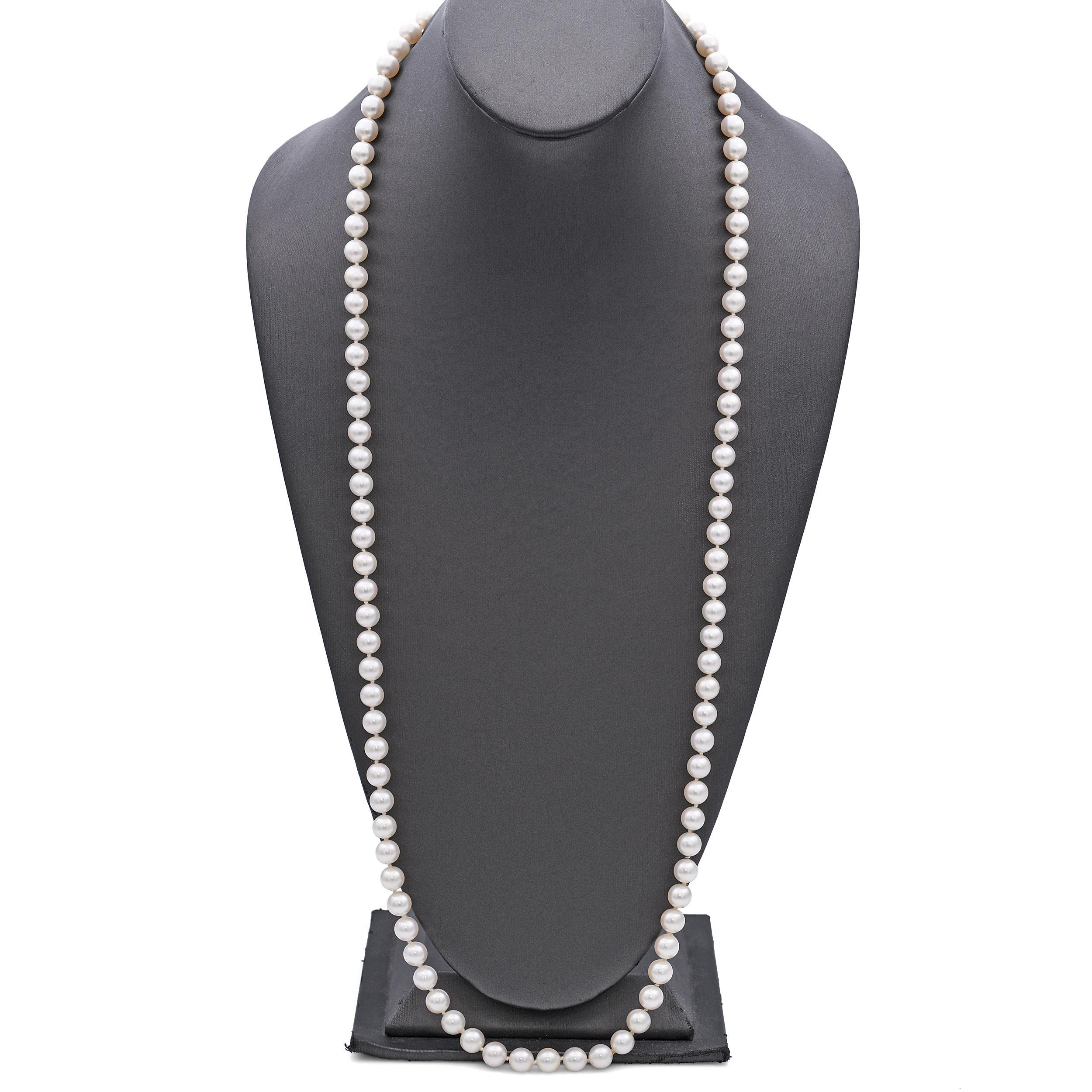 Vintage 8mm Pearl Necklace with 14k Yellow Gold Clasp For Sale 1
