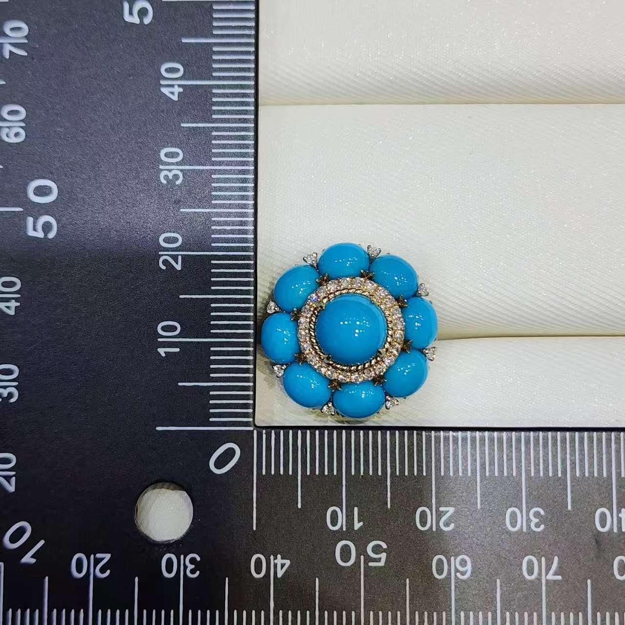 Vintage 8MM Türkis Diamant Ohrringe in 14 Karat Gelbgold Damen im Angebot