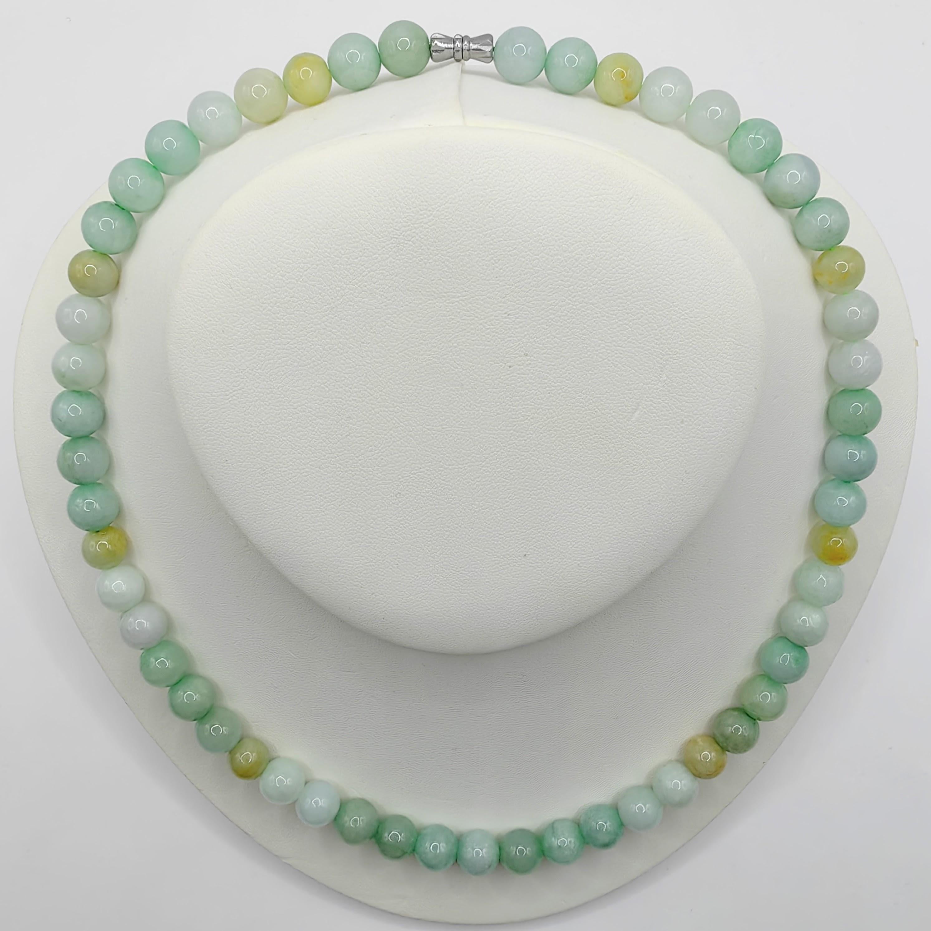 Contemporaneo Collana vintage di perle di giada birmana verde Greene & Greene Greene da 9 & 19 mm
