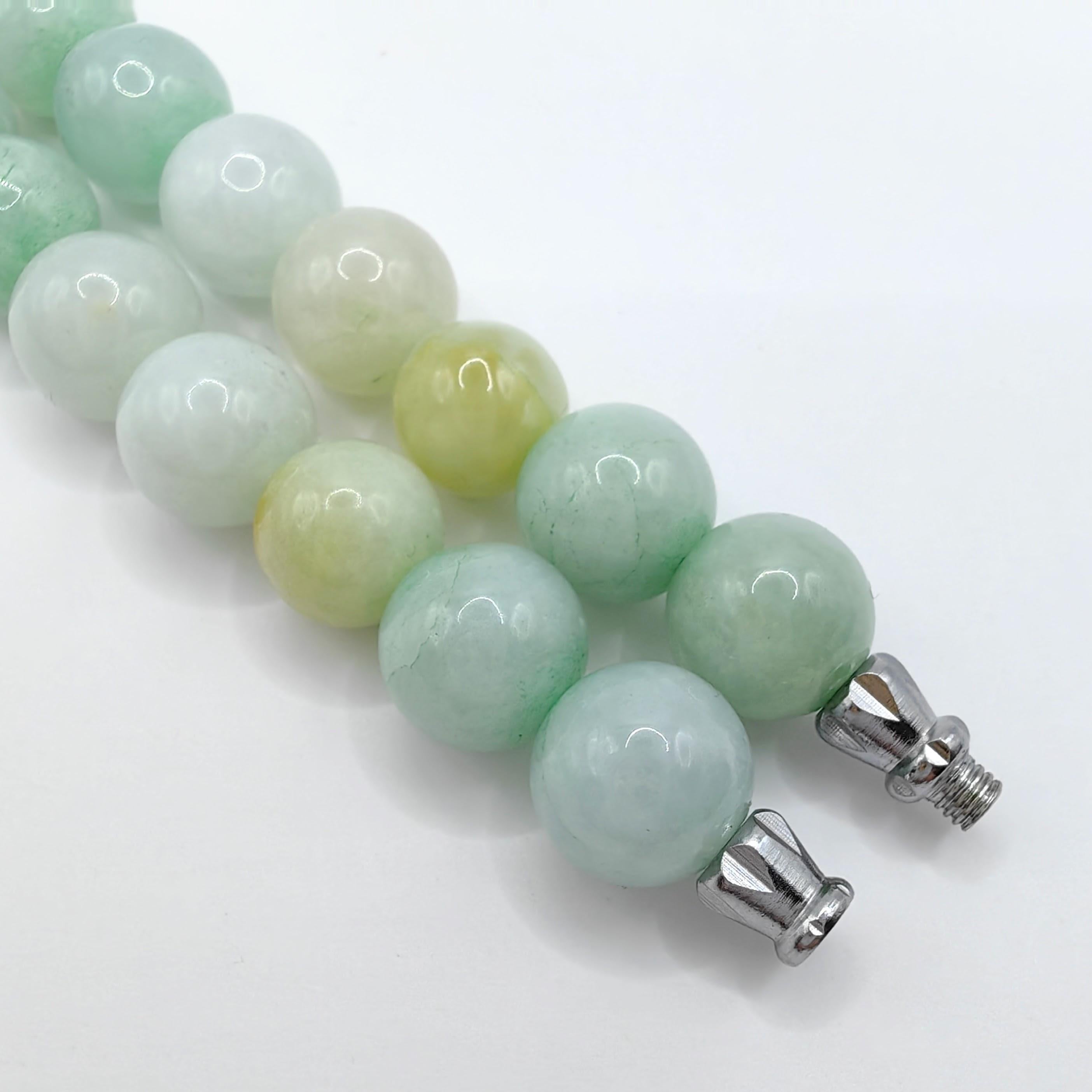 Collana vintage di perle di giada birmana verde Greene & Greene Greene da 9 & 19 mm In condizioni Nuovo a Wan Chai District, HK