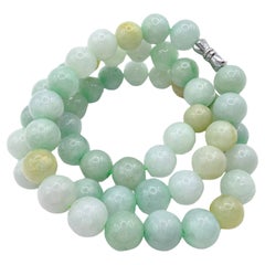Vintage 9-10mm Multicolor Green Burmese Jadeite Jade Bead 19" Necklace