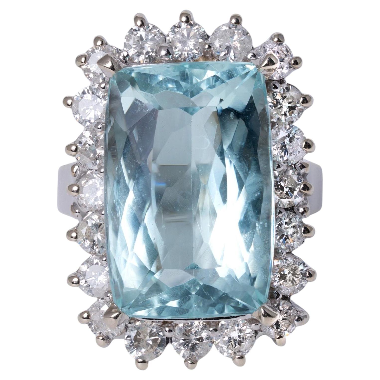 Vintage 9 Carat Aquamarine & Diamond Princess Diana Cocktail Ring