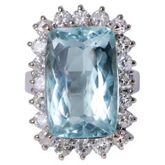 Vintage 9 Carat Aquamarine & Diamond Princess Diana Cocktail Ring