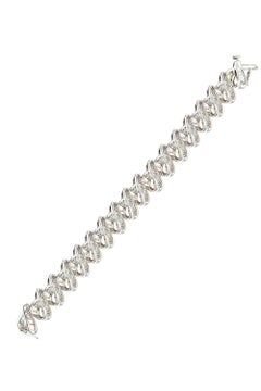 Vintage 9 Carat Baguette Diamond Paisley Ribbon Link 14 K White Gold Bracelet