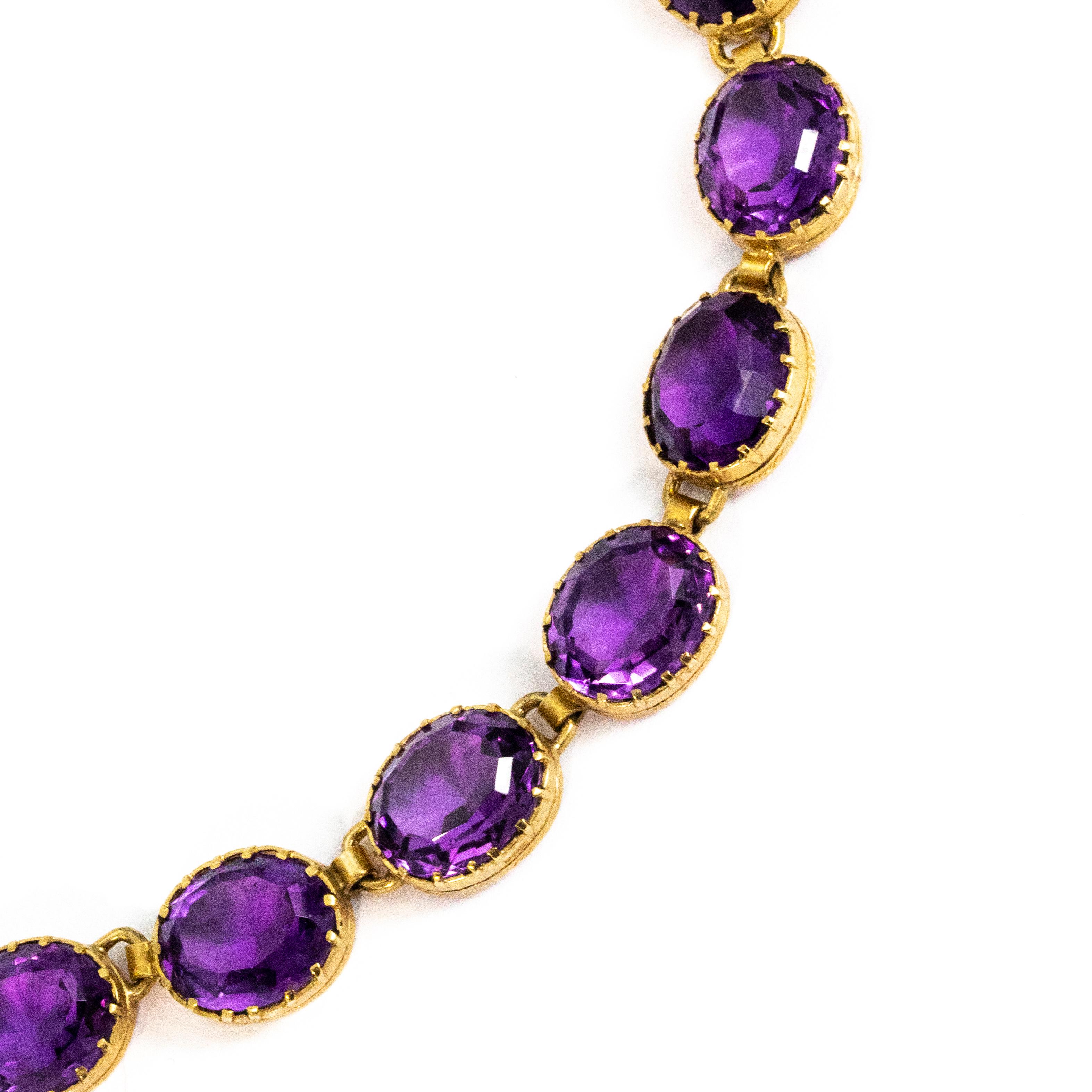 Vintage 9 Carat Gold Amethyst Rivière Necklace In Good Condition In Chipping Campden, GB